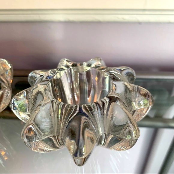 2 Heavy clear glass star flower candle holders 3 1/2” wide - Picture 7 of 8